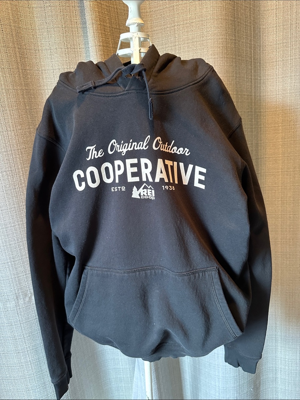 REI Black Pullover Hoodie with White 'Cooperative' Logo